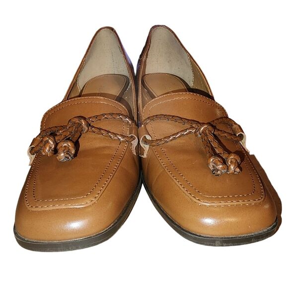 Etienne Aigner Nowell Light Caramelr Braided Accent Heeled Loafers Size 6 - Picture 3 of 10